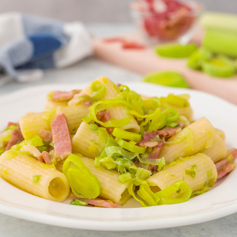 pasta porri e speck