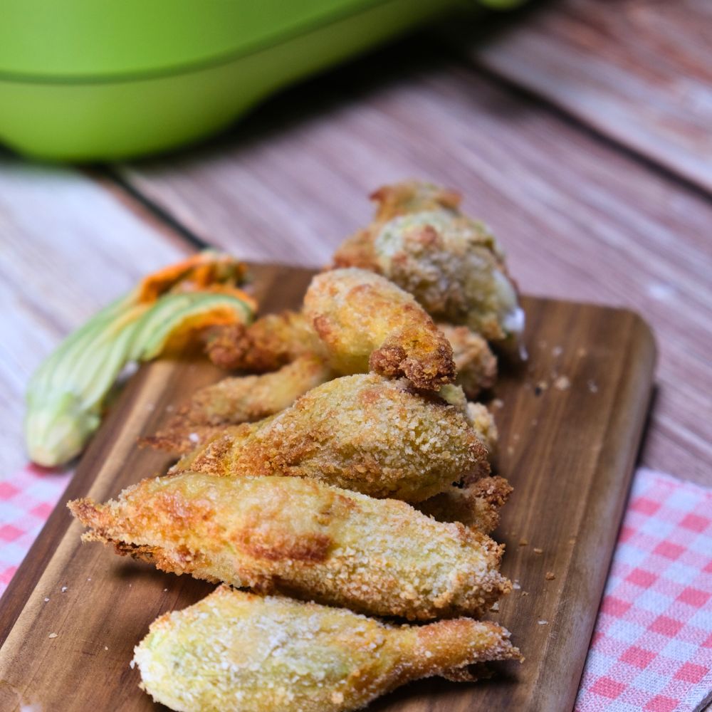 fiori di zucca in friggitrice ad aria